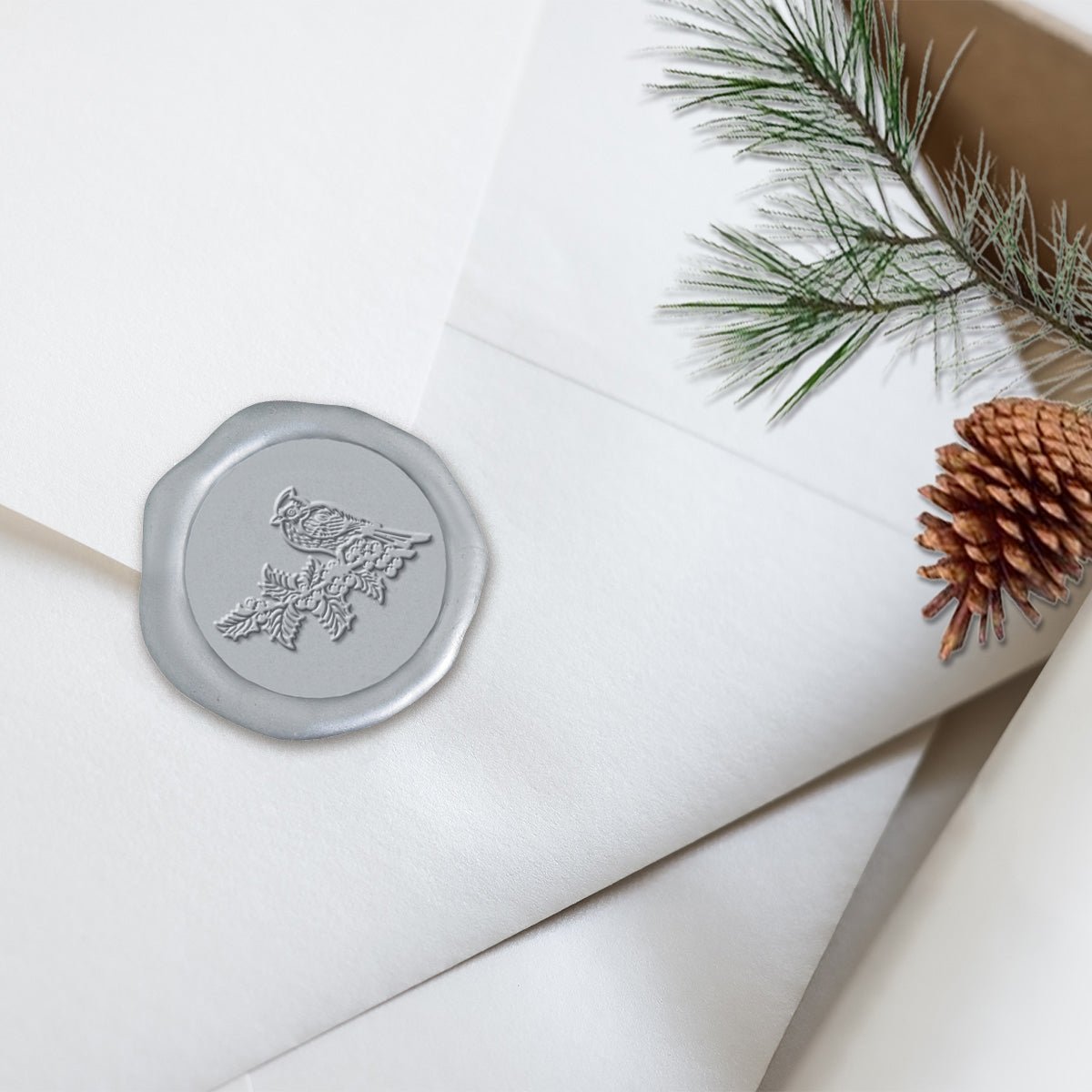 Winter Cardinal Adhesive Christmas Wax Seal Stickers 8PK - Hand Pressed 1 1/4" - Nostalgic Impressions