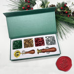 Holiday Wax Seal Kit with 4 Bead Waxes, Spoon and Christmas Wax Seal Stamp