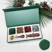 Holiday Wax Seal Kit with 4 Bead Waxes, Spoon and Christmas Wax Seal Stamp - Nostalgic Impressions