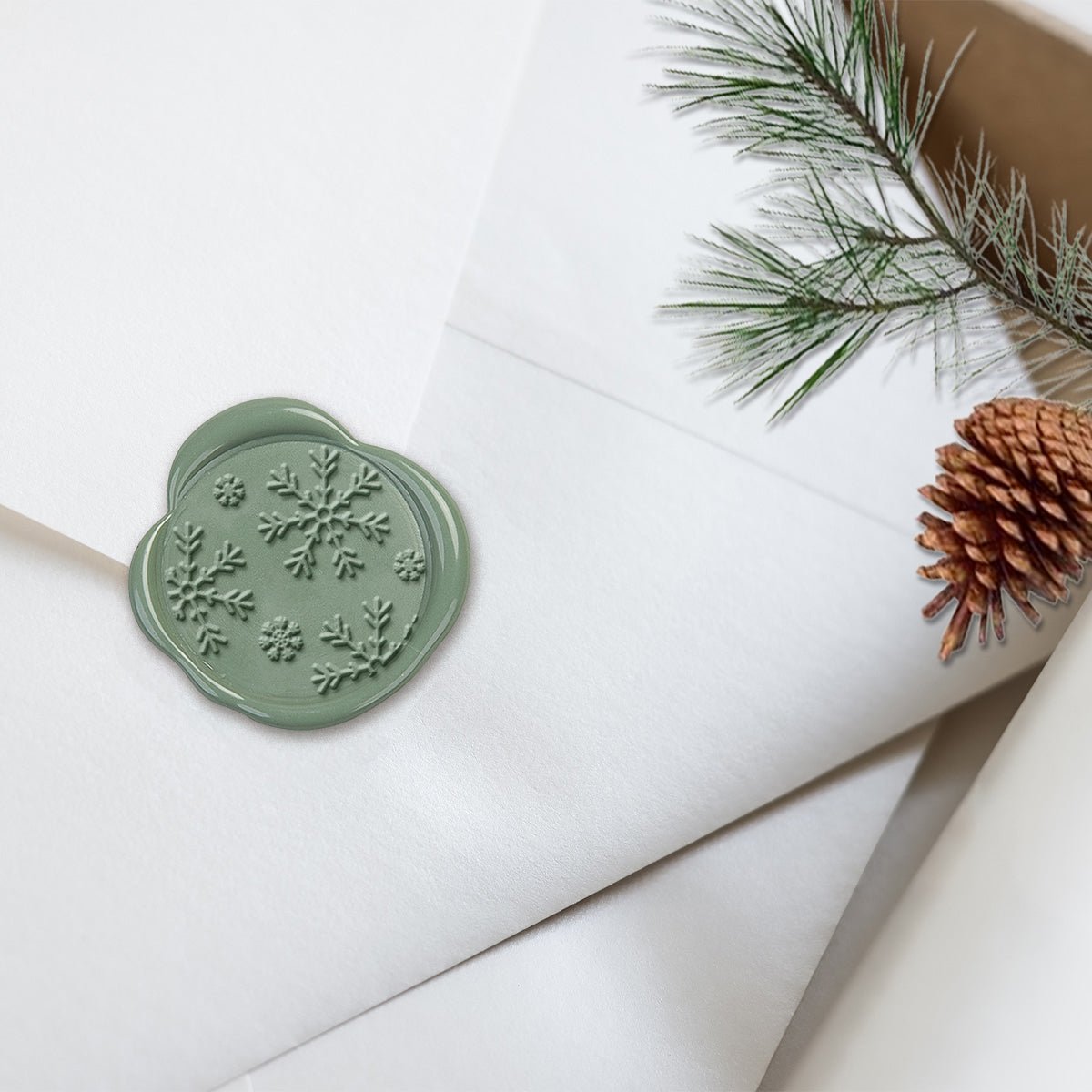 Snowflakes Adhesive Christmas Wax Seal Stickers 8PK - Hand Pressed 1 1/4" - Nostalgic Impressions