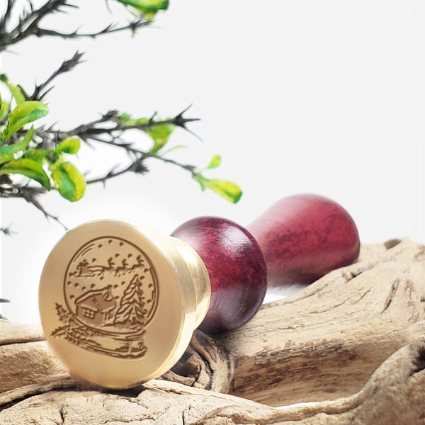 Snow Globe Wax Seal Stamp with Burgundy Handle #6549 - Nostalgic Impressions