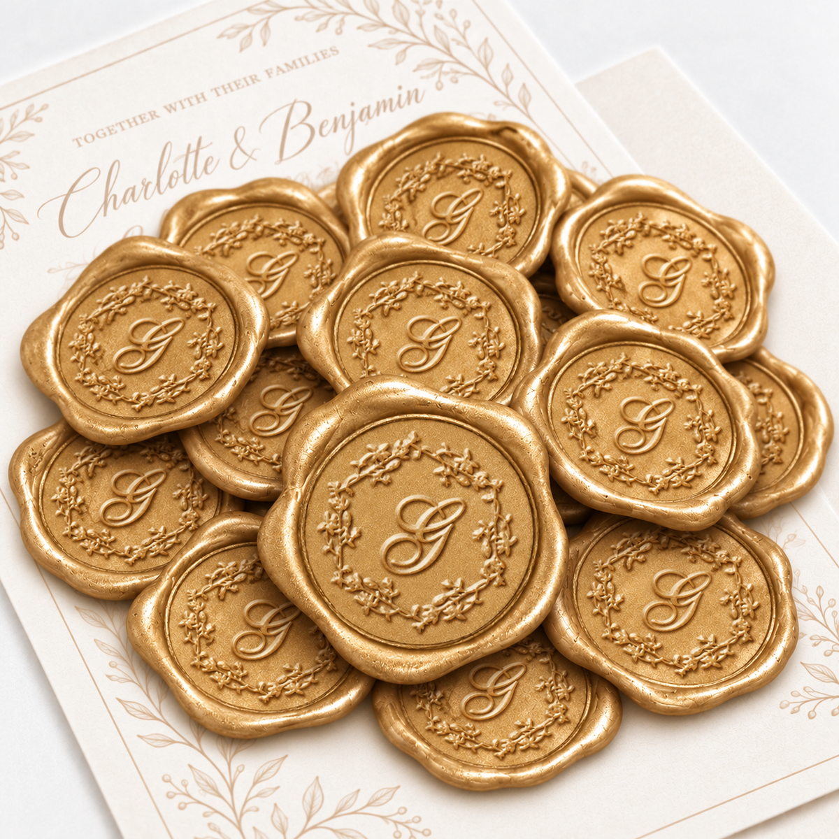 Romantica Initial Adhesive Wax Seals #7030 Bundle with Stamp