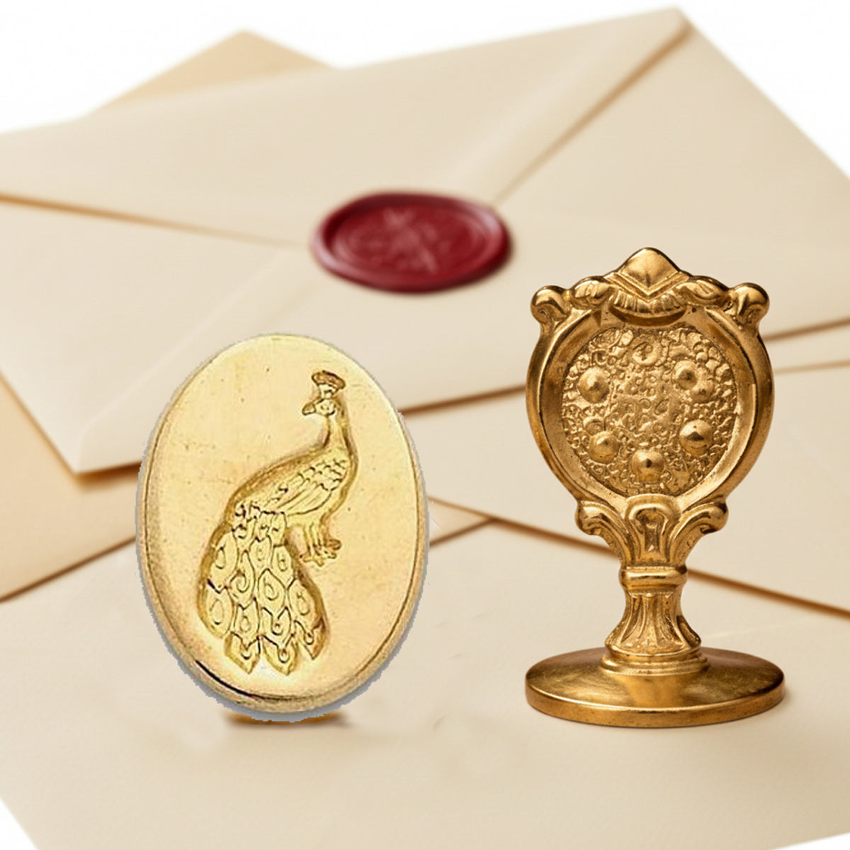 Peacock Wax Seal Stamp – Vintage-Style Oval Florentine Brass Stamp with Attached Handle - Nostalgic Impressions
