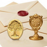 Oak Tree Wax Seal Stamp – Vintage-Style Oval Florentine Brass Stamp with Attached Handle
