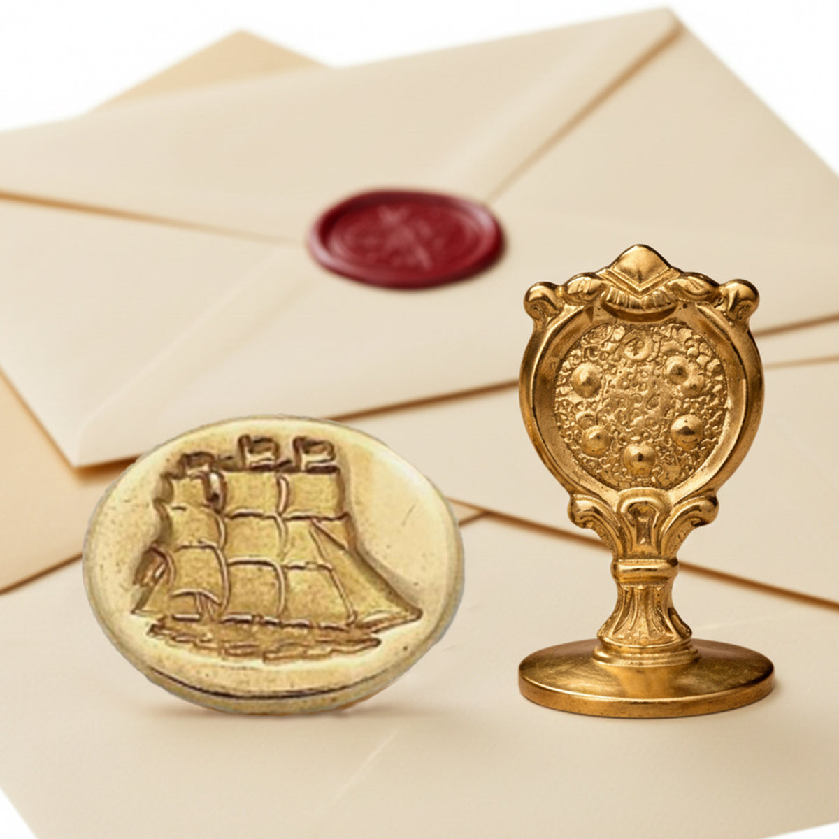 Clipper Ship Wax Seal Stamp – Vintage-Style Oval Florentine Brass Stamp with Attached Handle - Nostalgic Impressions
