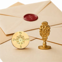 Compass Wax Seal Stamp – Vintage-Style Oval Florentine Brass Stamp with Attached Handle - Nostalgic Impressions

