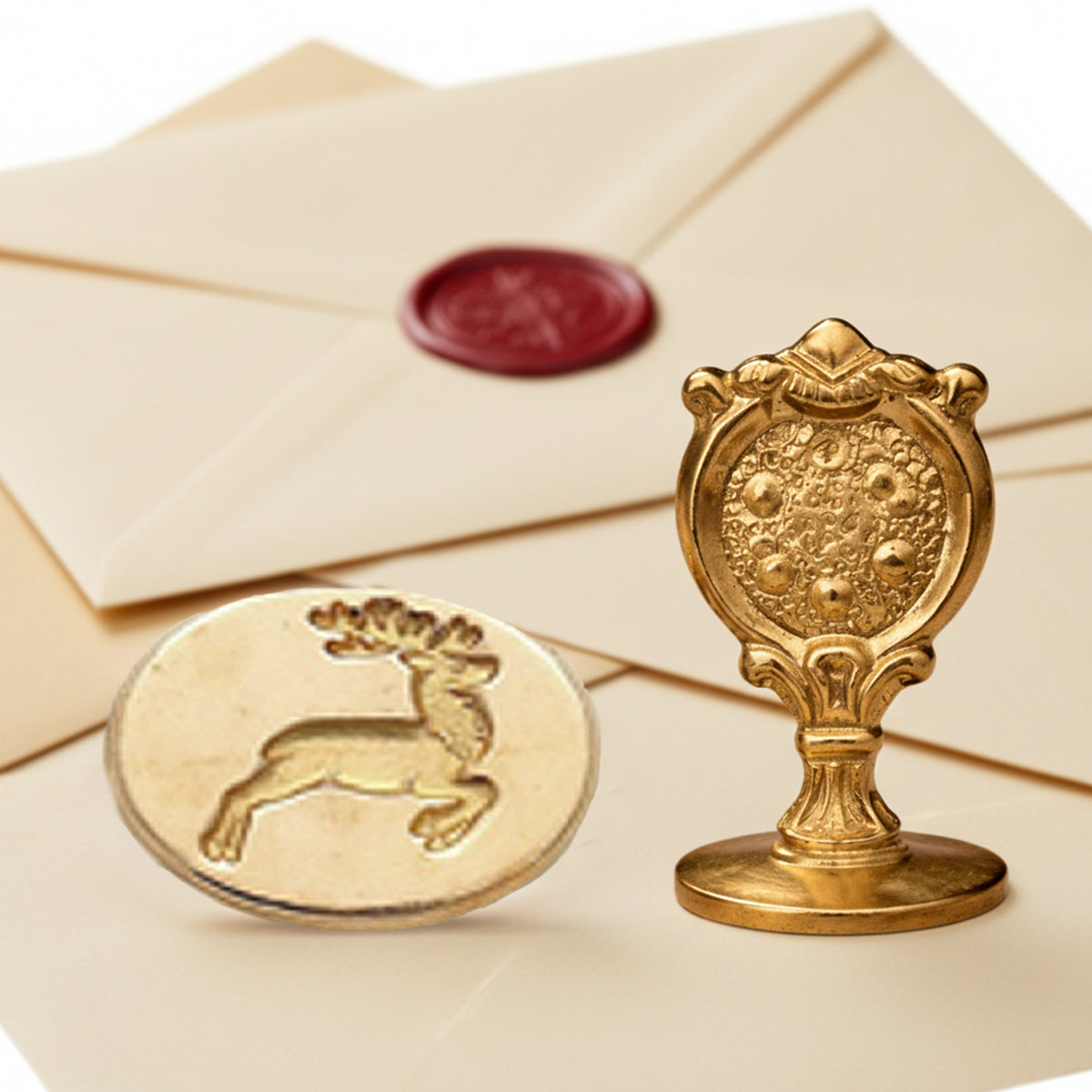 Reindeer Wax Seal Stamp – Vintage-Style Oval Florentine Brass Stamp with Attached Handle - Nostalgic Impressions