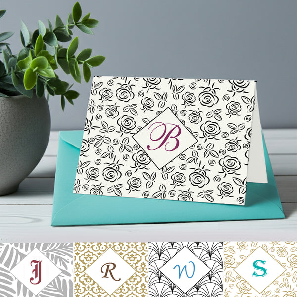 Personalized Foil Note Cards: Choose Design, Initial, Font & Envelope Color by  Nostalgic Impressions