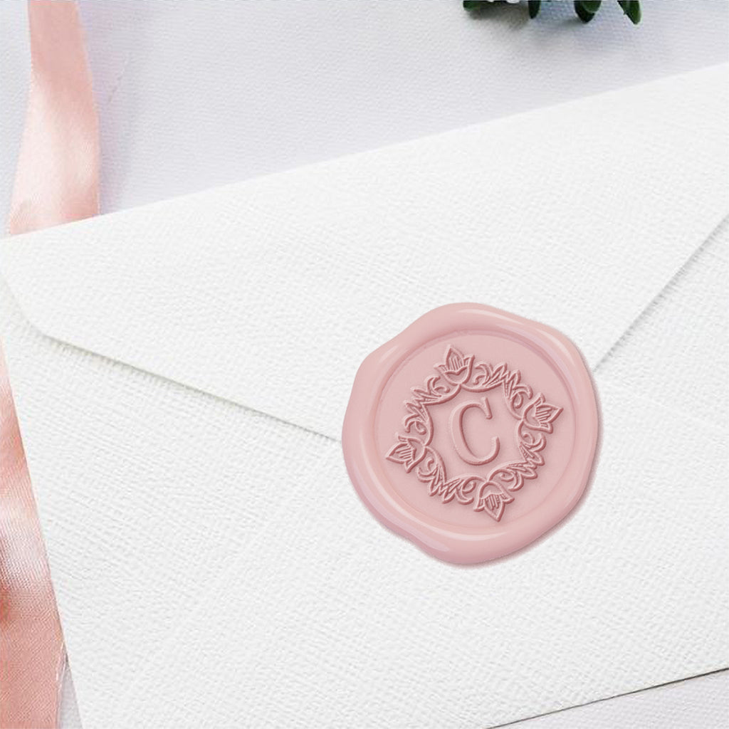 Camelia Wedding Monogram Adhesive Wax Seals #8006 Bundle with Stamp - Nostalgic Impressions