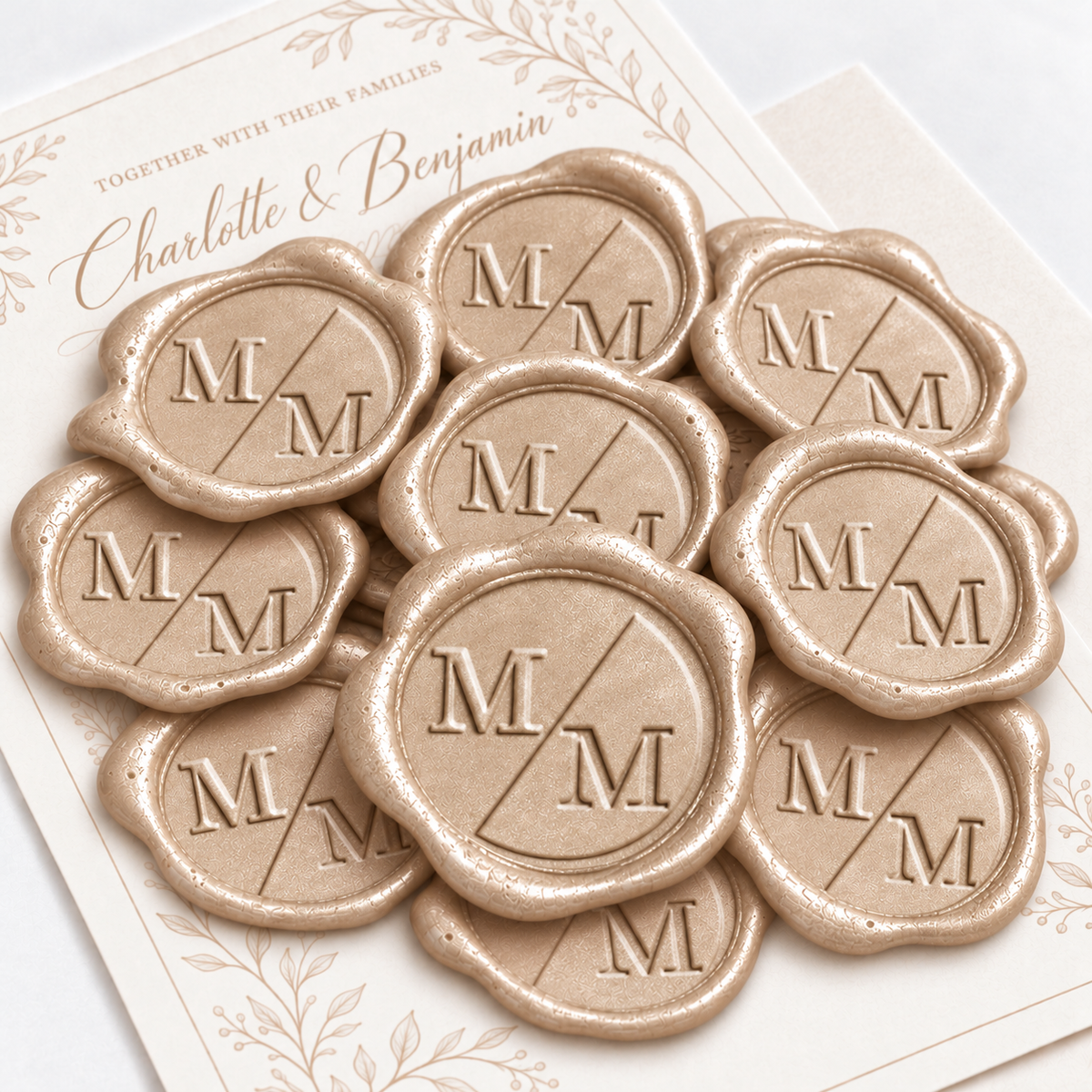 Split Initials Wedding Monogram Adhesive Wax Seals #8029 Bundle with Stamp