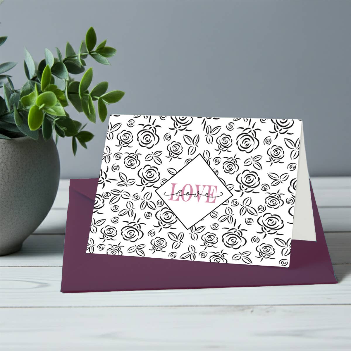 Love Black Foil Note Cards Boxed Set of 8 with Burgundy envelopes by Nostalgic Impressions