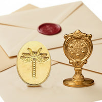 Dragonfly Wax Seal Stamp – Vintage-Style Oval Florentine Brass Stamp with Attached Handle - Nostalgic Impressions

