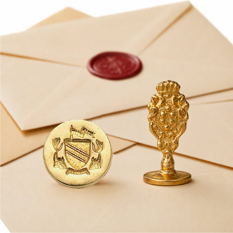 Coat of Arms Wax Seal Stamp – Vintage-Style Round Florentine Brass Stamp with Attached Handle - Nostalgic Impressions