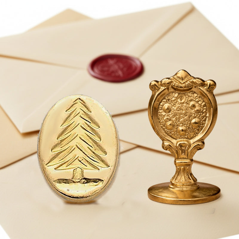 Christmas Tree Wax Seal Stamp – Vintage-Style Oval Florentine Brass Stamp with Attached Handle - Nostalgic Impressions