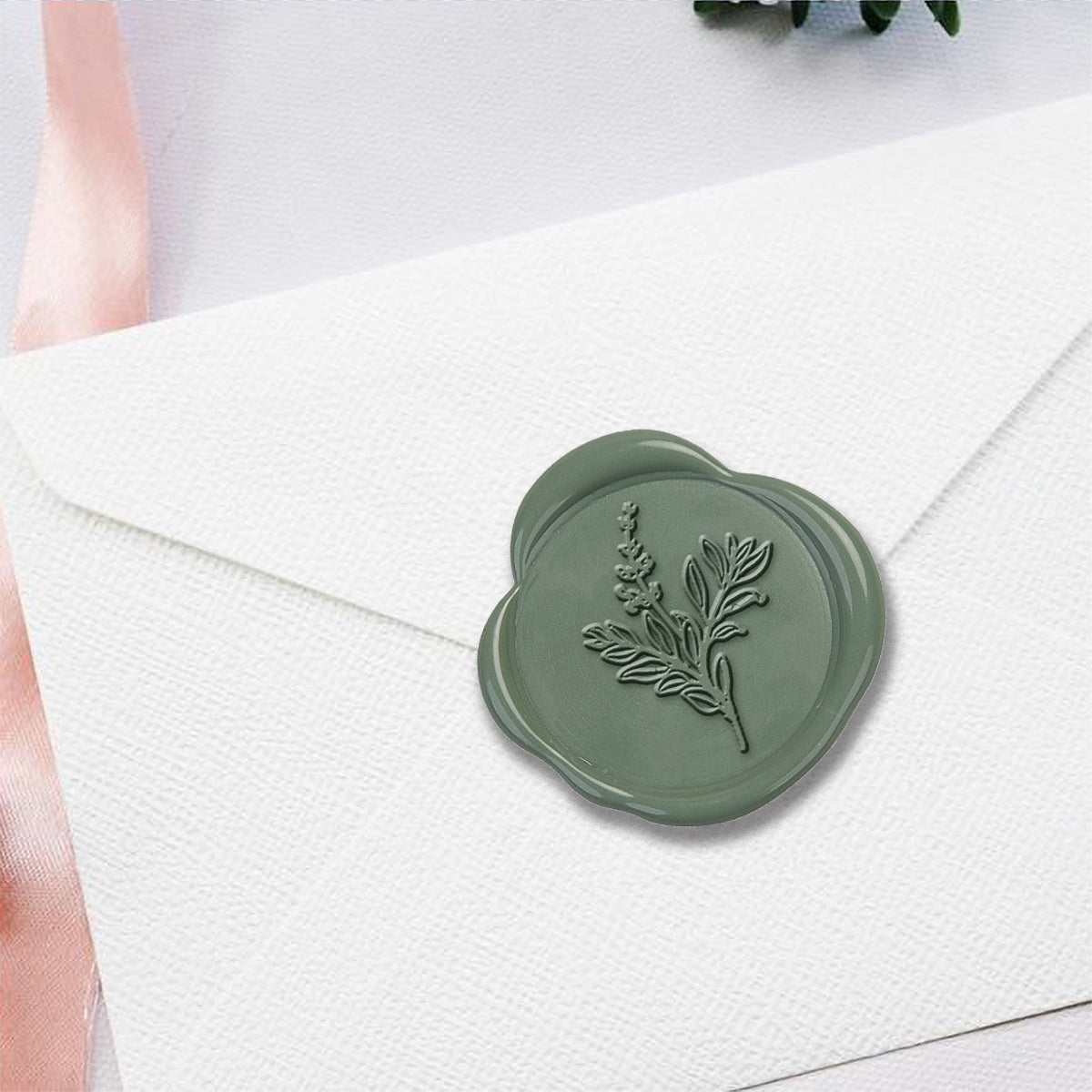 Botanical Sage Hand Pressed Wedding Motif Adhesive Wax Seals #5052 - Nostalgic Impressions