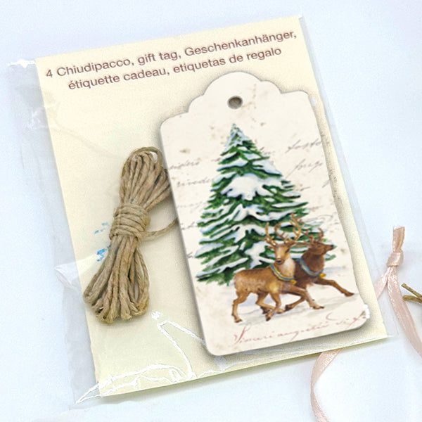 Reindeer Italian Gift Tags with String -Pack of 4