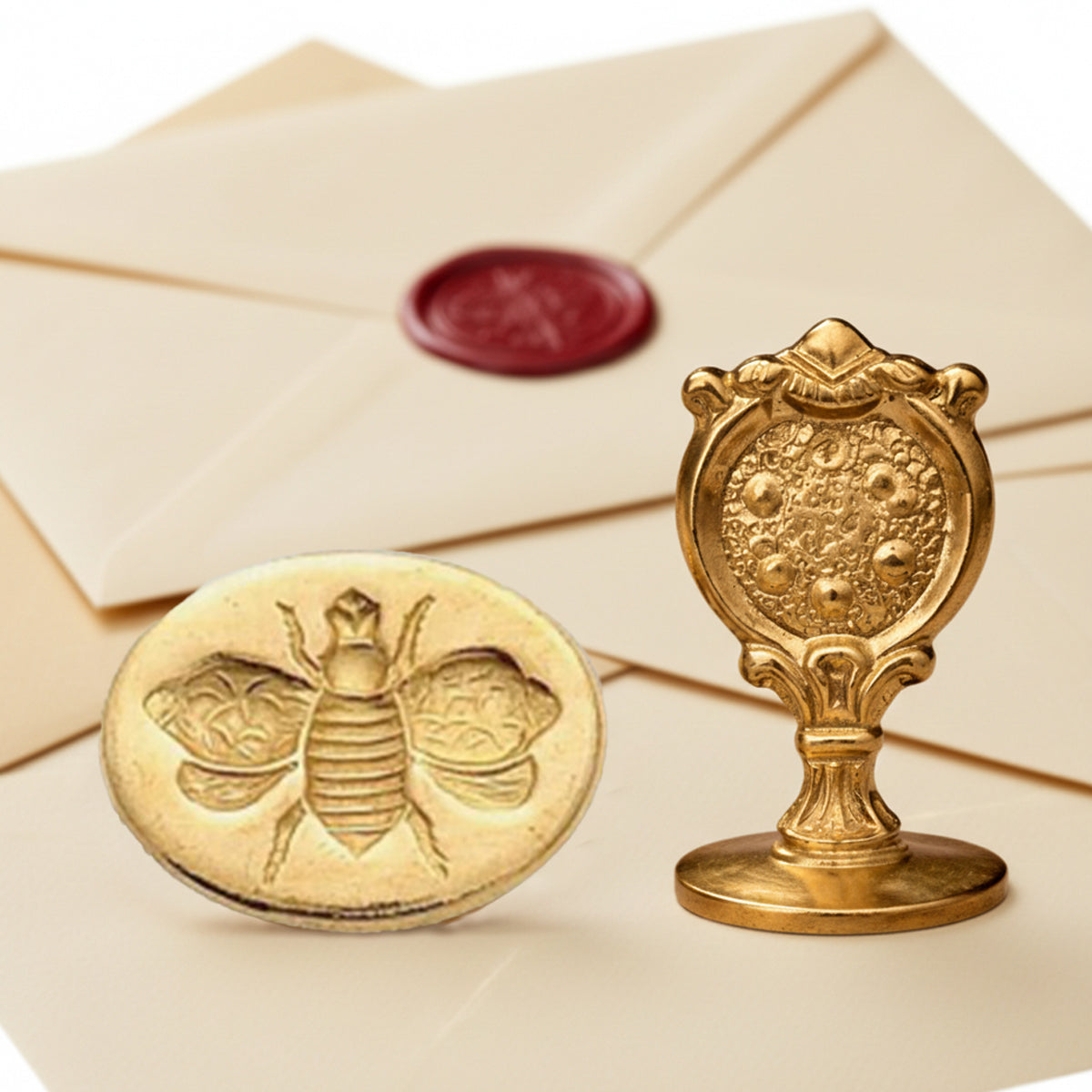 Bee Wax Seal Stamp – Vintage-Style Oval Florentine Brass Stamp with Attached Handle - Nostalgic Impressions