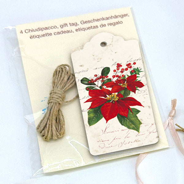 Poinsettia Italian Gift Tags with String -Pack of 4