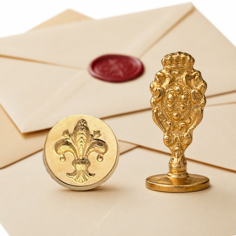 Fleur de Lys Wax Seal Stamp – Vintage-Style Oval Florentine Brass Stamp with Attached Handle - Nostalgic Impressions