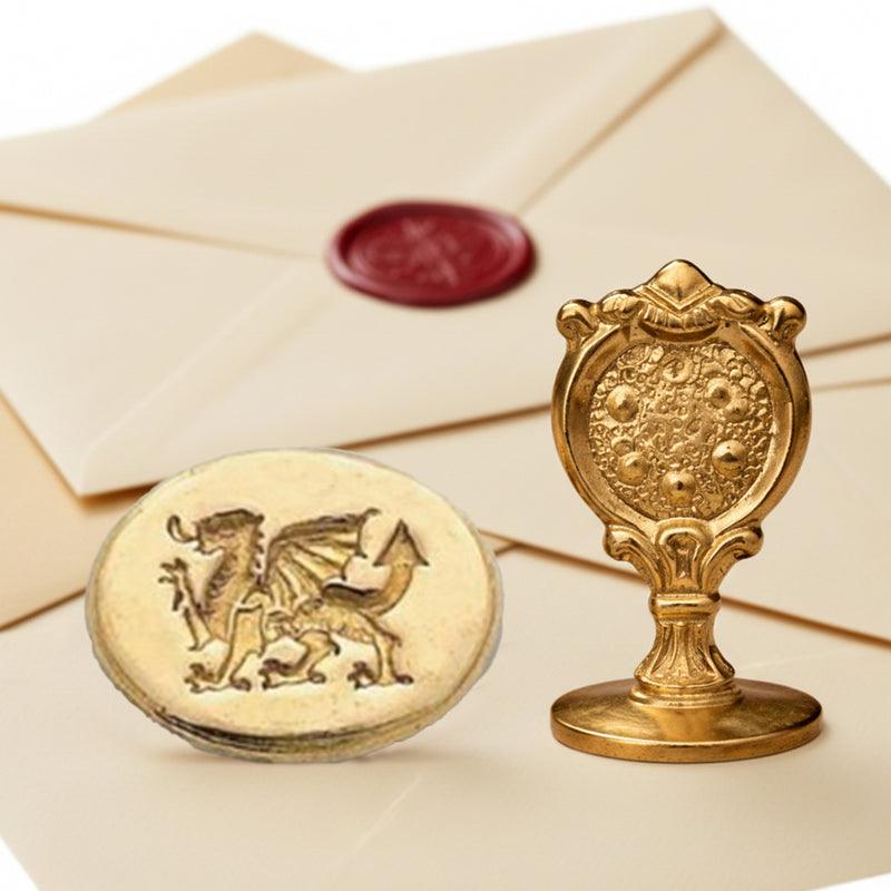 Welsh Dragon Wax Seal Stamp – Vintage-Style Oval Florentine Brass Stamp with Attached Handle - Nostalgic Impressions