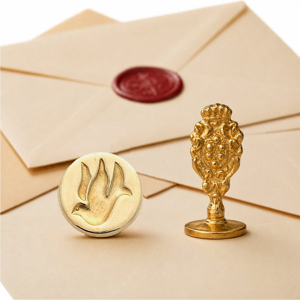 Dove Wax Seal Stamp – Vintage-Style Oval Florentine Brass Stamp with Attached Handle - Nostalgic Impressions