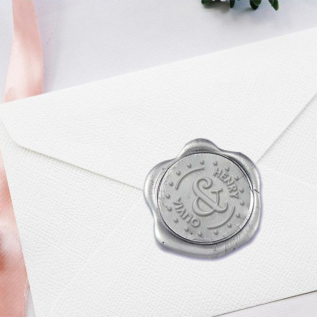 Dotty Wedding Monogram Adhesive Wax Seals #8706 bundle with stamp - Nostalgic Impressions