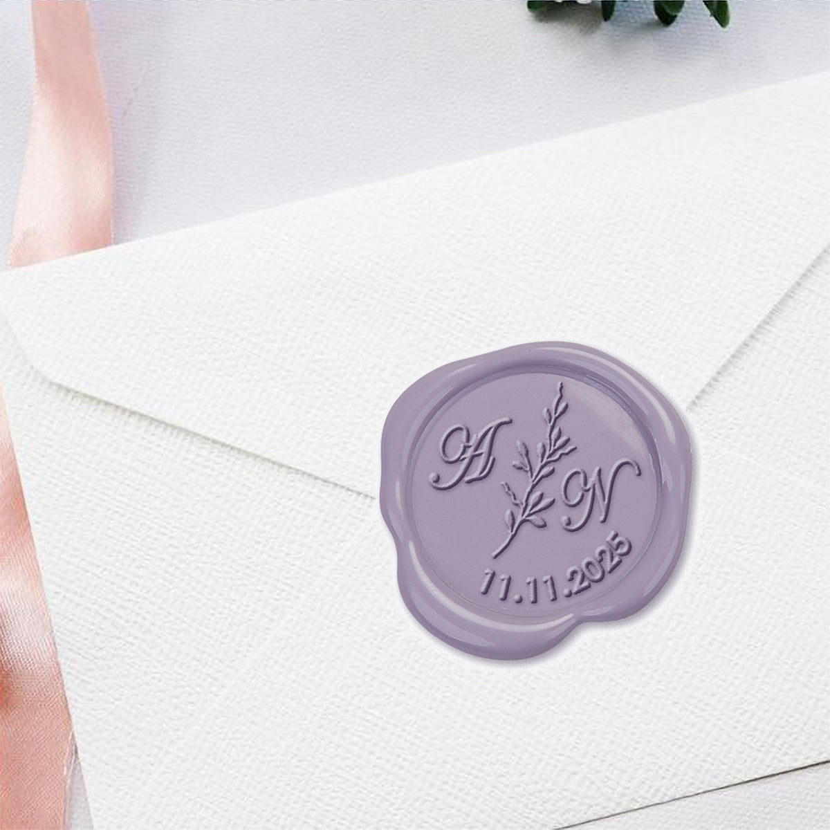 Rosemary Wedding Monogram Adhesive Wax Seals #8710 Bundle with Stamp - Nostalgic Impressions