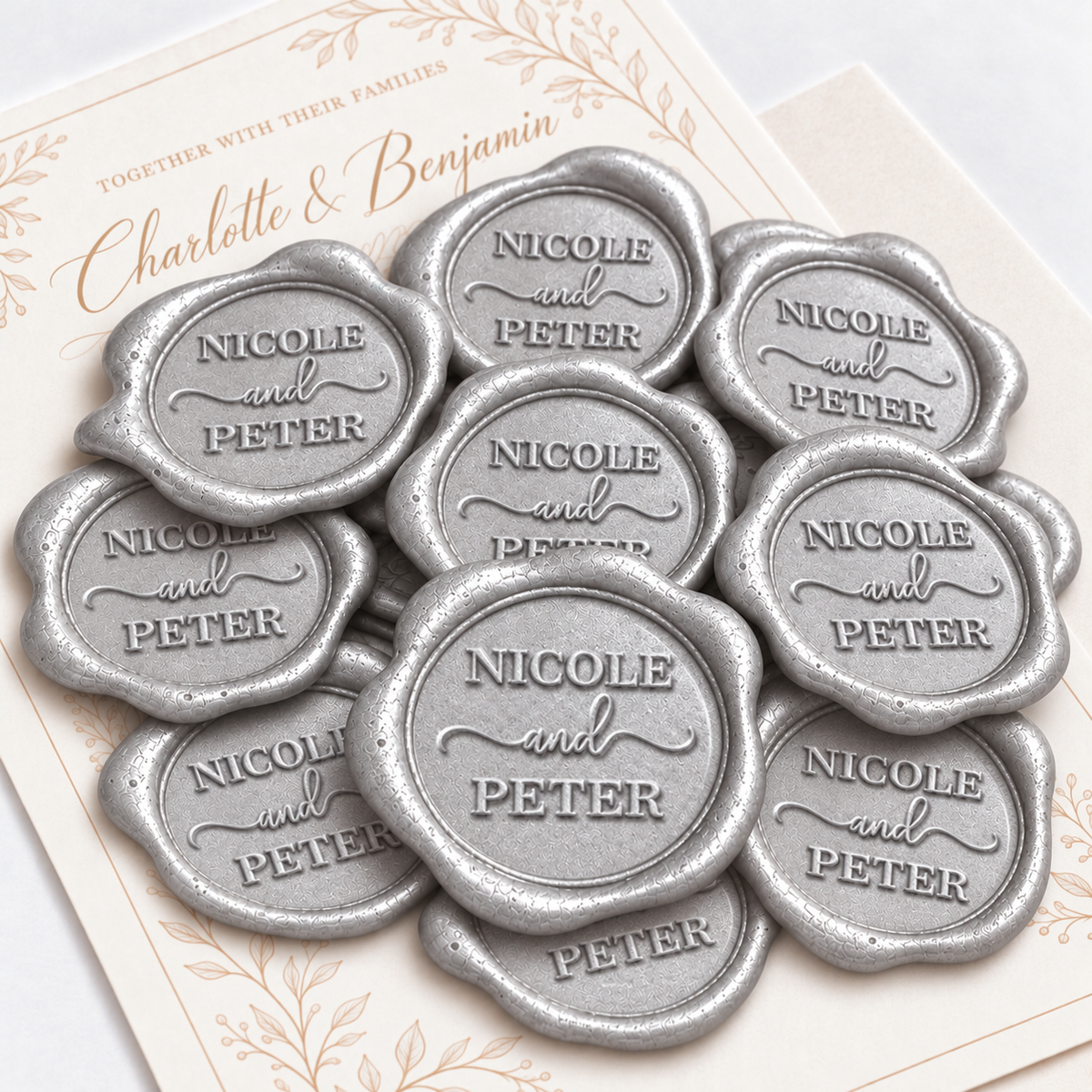 Perfect Couple Wedding Monogram Adhesive Wax Seals #8730 bundle with stamp