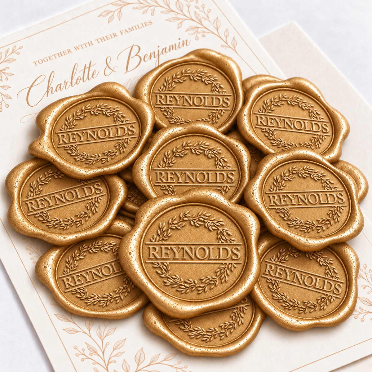 Garland with Names Wedding Monogram Adhesive Wax Seals #8734 Bundle with Stamp