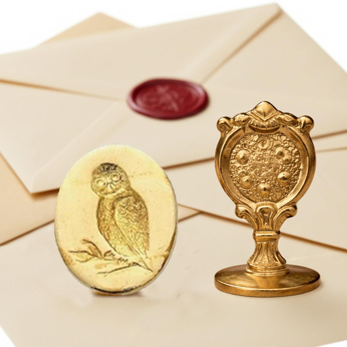 Owl Wax Seal Stamp – Vintage-Style Oval Florentine Brass Stamp with Attached Handle - Nostalgic Impressions