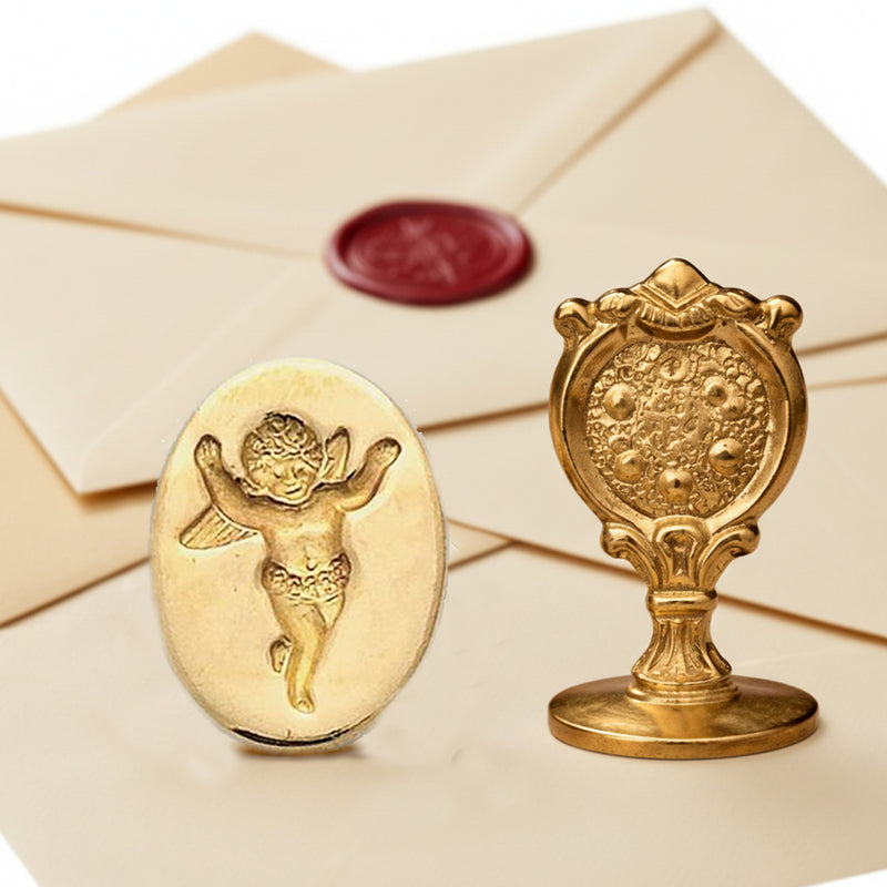 Cherub Wax Seal Stamp – Vintage-Style Oval Florentine Brass Stamp with Attached Handle- Nostalgic Impressions
