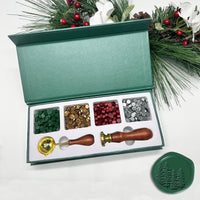 Holiday Wax Seal Kit with 4 Bead Waxes, Spoon and Christmas Wax Seal Stamp - Nostalgic Impressions