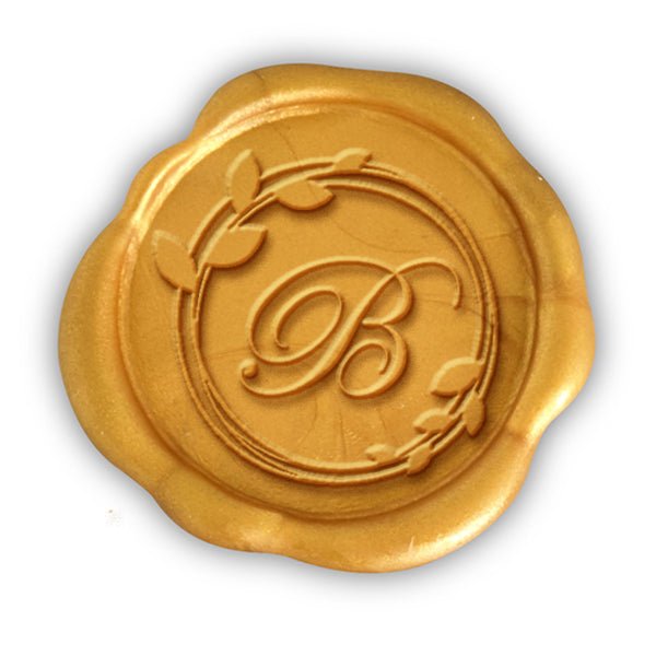 Double Leaf Border Single Initial Adhesive Wax Seals #8824 Bundle with Stamp - Nostalgic Impressions