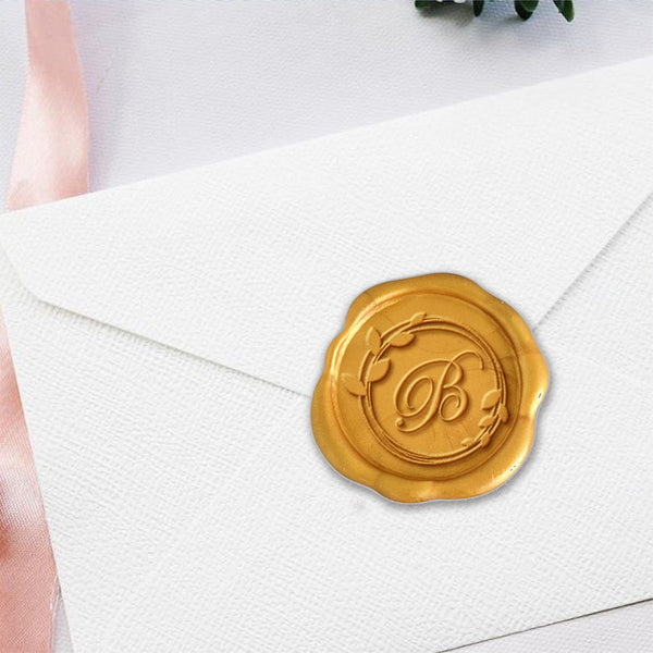 Double Leaf Border Single Initial Adhesive Wax Seals #8824 Bundle with Stamp - Nostalgic Impressions
