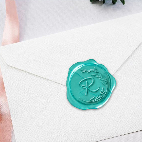 Half Vine Single Initial Adhesive Wax Seals #8826 Bundle with Stamp - Nostalgic Impressions