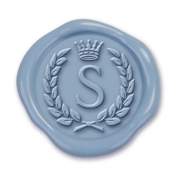 Laurel Crown Single Initial Adhesive Wax Seals #8827 Bundle with Stamp - Nostalgic Impressions