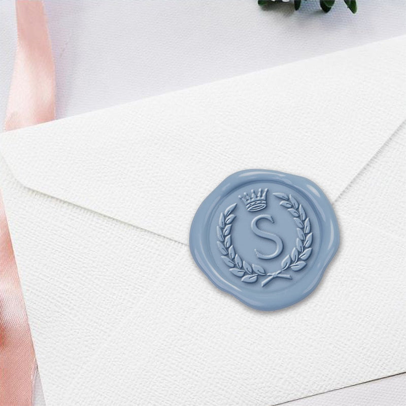 Laurel Crown Single Initial Adhesive Wax Seals #8827 Bundle with Stamp - Nostalgic Impressions