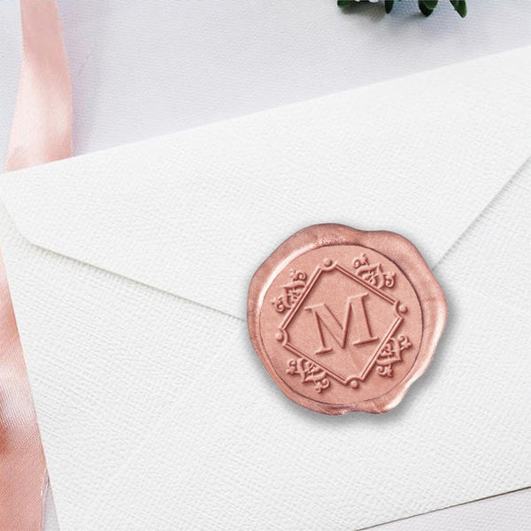 Regal Geo Single Initial Adhesive Wax Seals #8830 Bundle with Stamp - Nostalgic Impressions