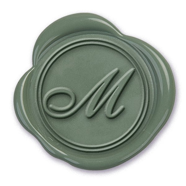 Shelley Script Single Initial Adhesive Wax Seals #8831 Bundle with Stamp - Nostalgic Impressions