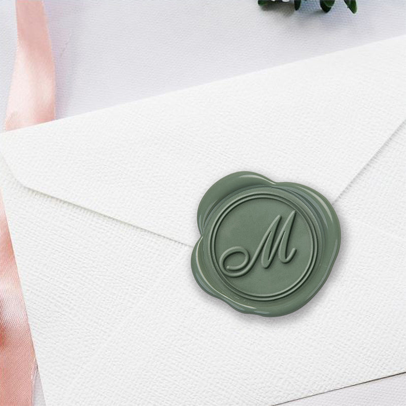 Shelley Script Single Initial Adhesive Wax Seals #8831 Bundle with Stamp - Nostalgic Impressions