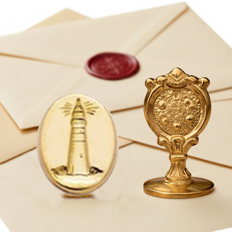 Lighthouse Wax Seal Stamp – Vintage-Style Oval Florentine Brass Stamp with Attached Handle - Nostalgic Impressions