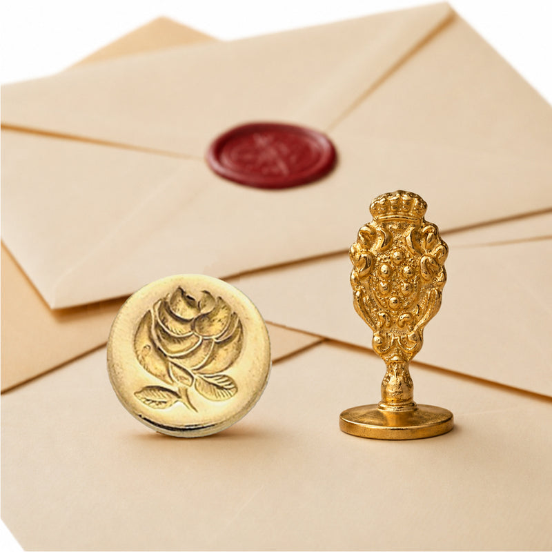 Rose Wax Seal Stamp – Vintage-Style Oval Florentine Brass Stamp with Attached Handle - Nostalgic Impressions