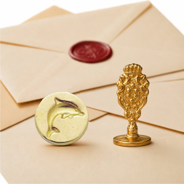 Dolphin Wax Seal Stamp – Vintage-Style Oval Florentine Brass Stamp with Attached Handle - Nostalgic Impressions