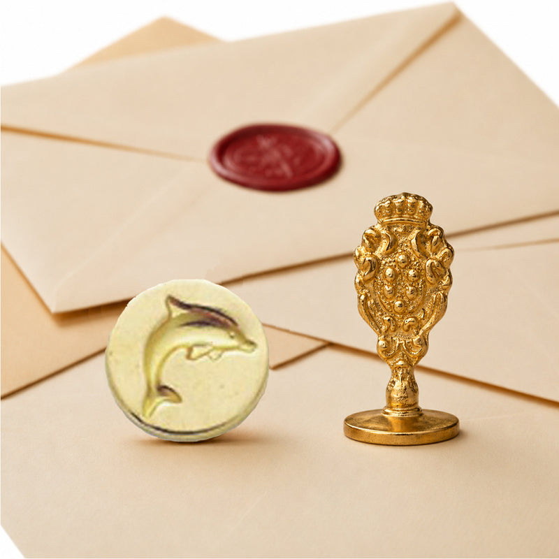 Dolphin Wax Seal Stamp – Vintage-Style Oval Florentine Brass Stamp with Attached Handle - Nostalgic Impressions