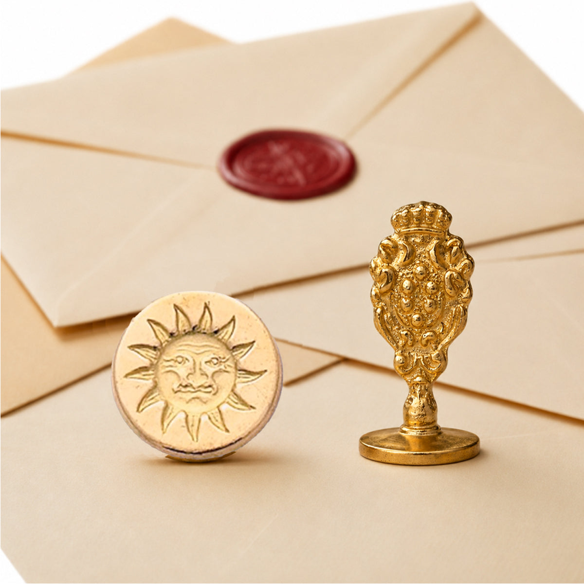 Sun Wax Seal Stamp – Vintage-Style Oval Florentine Brass Stamp with Attached Handle - Nostalgic Impressions