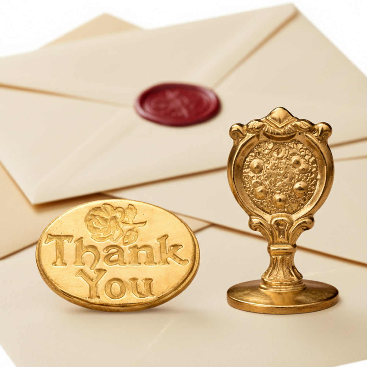 Thank You Wax Seal Stamp – Vintage-Style Oval Florentine Brass Stamp with Attached Handle