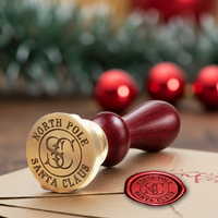 North Pole-Santa Claus Brass wax seal stamp with a burgundy wood handle