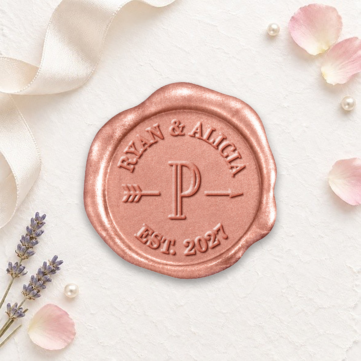 Arrow Wedding Monogram Adhesive Wax Seals #9301A bundle with stamp