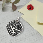 Filigree Initial Wax Seal Charm 1" square -Antiqued Silver-Made in Italy