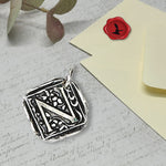 Filigree Initial Wax Seal Charm 1" square -Antiqued Silver-Made in Italy